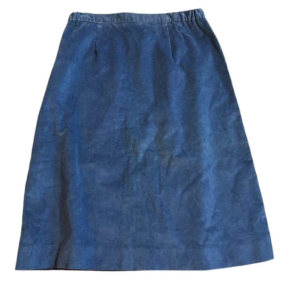 Vintage 80s Blue Corduroy Pencil Midi Skirt Womens Size 16 Modest Western USA